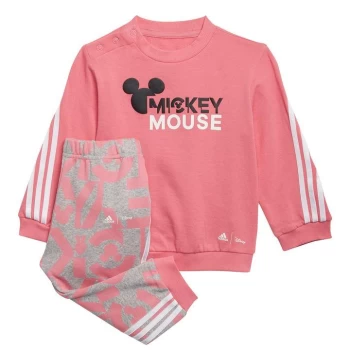 Image of Adidas Younger Unisex Mickey Mouse Crew & Pant Set, Pink/Grey, Size 3-6 Months,