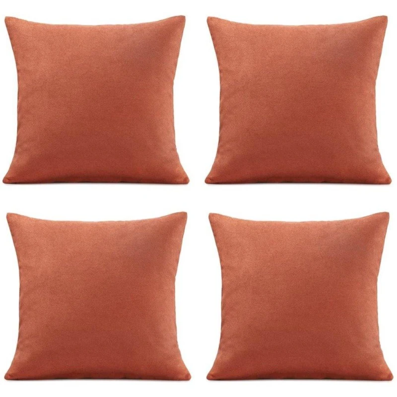 Image of Alan Symonds Set of 4 Plain Chenille Velvet Cushions Orange unisex 45x45cm