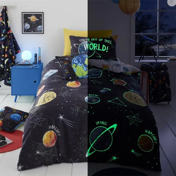 Image of Bedlam Outer Space Glow in the Dark Duvet Cover Set Duvet Cover Sets Single Black 84061403010