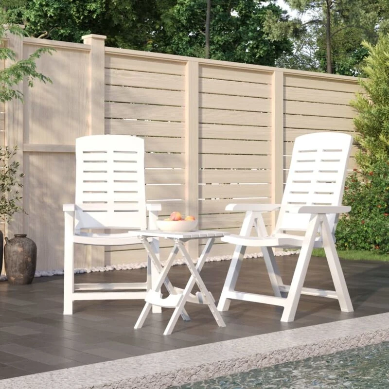 Image of vidaXL 3 Piece Garden Dining Set White Polypropylene, White 3120463