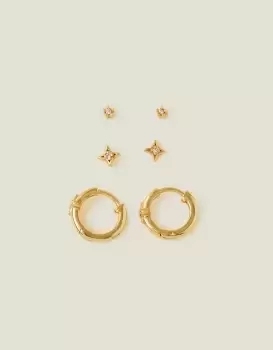 Image of Accessorize Womens 14ct Gold-Plated Celestial Earrings Set of Three
