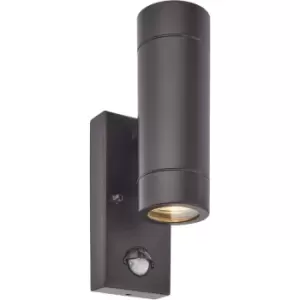 Image of Twin Up & Down IP44 Wall Light with PIR Sensor - 2 x 7W GU10 LED - Matt Black