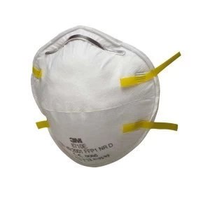 Image of 3M 8710E Respirator Unvalved FFP1 Classification White with Yellow Straps 1 x Pack of 20