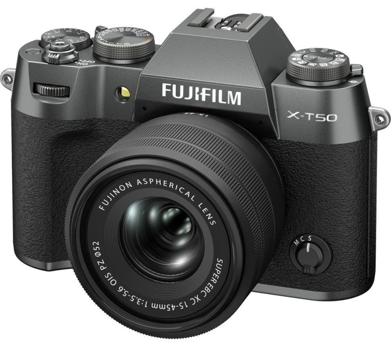 Image of Fujifilm X-T50 Mirrorless Camera with FUJINON XC 15-45mm f/3.5-5.6 OIS PZ Lens - Charcoal Silver/Grey 4547410533873