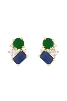 Image of Gold Plated Blue And Emerald Mixed Stone Stud Earrings