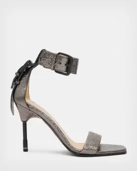 Image of AllSaints Noir Leather Shimmer Sandals