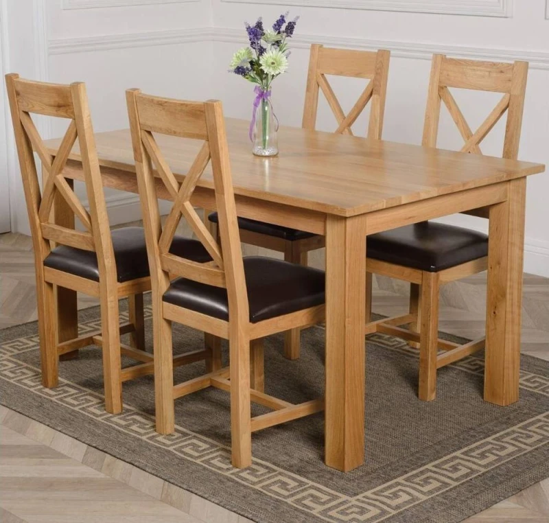 Image of Thats Furniture Oslo 150 x 90cm Medium Oak Dining Table & 4 Berkeley Leather Chairs in Brown Brown Unisex 150 x 90 cm