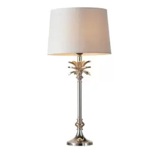 Image of Table Lamp Polished Nickel & Natural Linen 60W E27 Base & Shade e10389