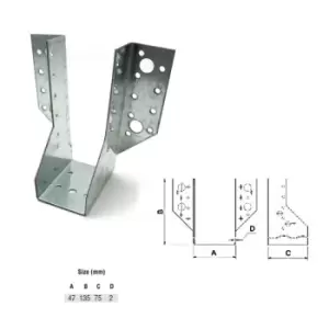 Image of Jiffy Timber Joist Hangers Decking Lofts Roofing Zinc Packs - Size 47x135x75x2mm - Pack of 5
