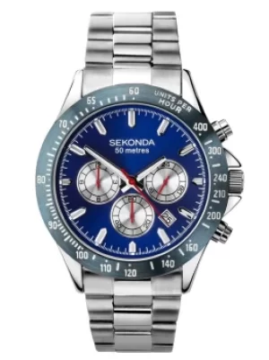 Image of Sekonda Mens Classic Chronograph Blue Dial Stainless Steel...