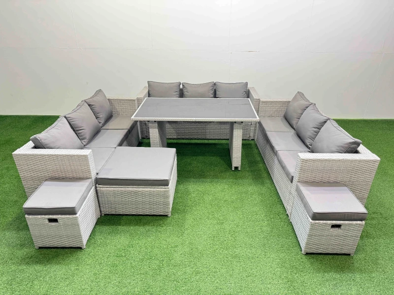 Image of Fimous Patio Outdoor Garden Furniture Sets with 3 Stool Light Grey Light Grey Unisex