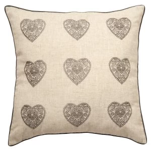 Image of Catherine Lansfield Vintage Hearts Cushion - Silver