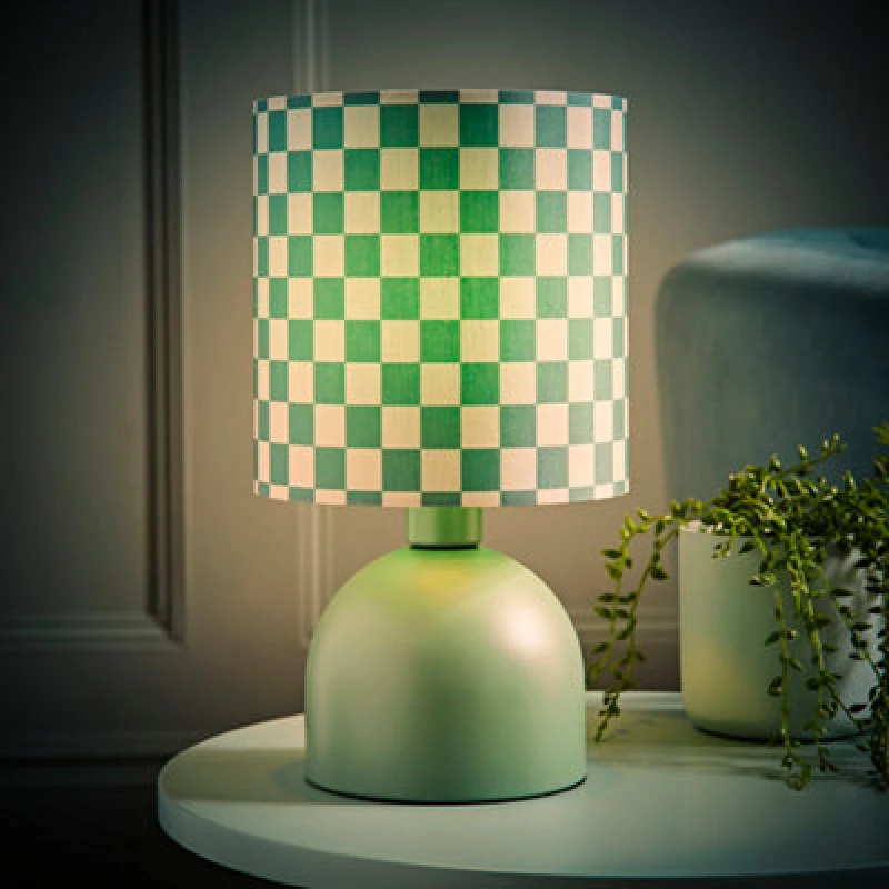 Image of ValueLights ValueLights Mileys Green Checkerboard Drum Lamp Shade Moss Green Table Lamp with LED Bulb Green One Size Unisex 5059406066559