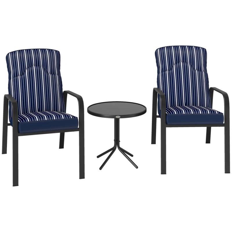 Image of Outsunny 3 Piece Recliner Garden Chairs And Tempered Glass Table Set - Blue TJ Hughes 5063603929494
