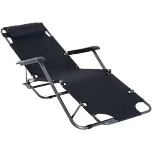 Image of Outsunny - 2 in 1 Outdoor Folding Sun Lounger w/ Adjustable Back and Pillow Black