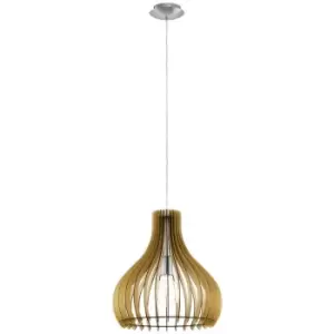 Image of Tindori - 1 Light Ceiling Pendant Satin Nickel with Maple Wooden Shade, E27 - Eglo