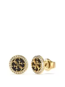 Image of Guess Life In 4G 11Mm Stud Earrings Black 4G Logo Yellow Gold, Women