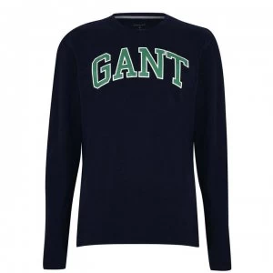 Image of Gant Long Sleeve Logo T Shirt - Marine Blue410