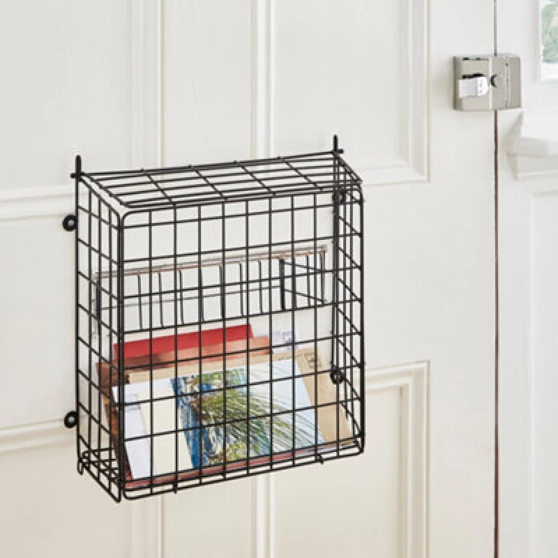 Image of House Of Home Black Letter Catcher Letterbox Mail Basket Front Door With Lift Up Lid For Wooden Doors