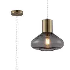 Image of Corinth Wide Ceiling Pendant, E27, Antique Brass, Inky Black Glass