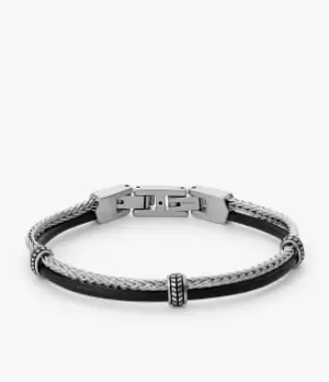 Image of Fossil Men Dress Chevron Black Leather Multi Strand Bracelet