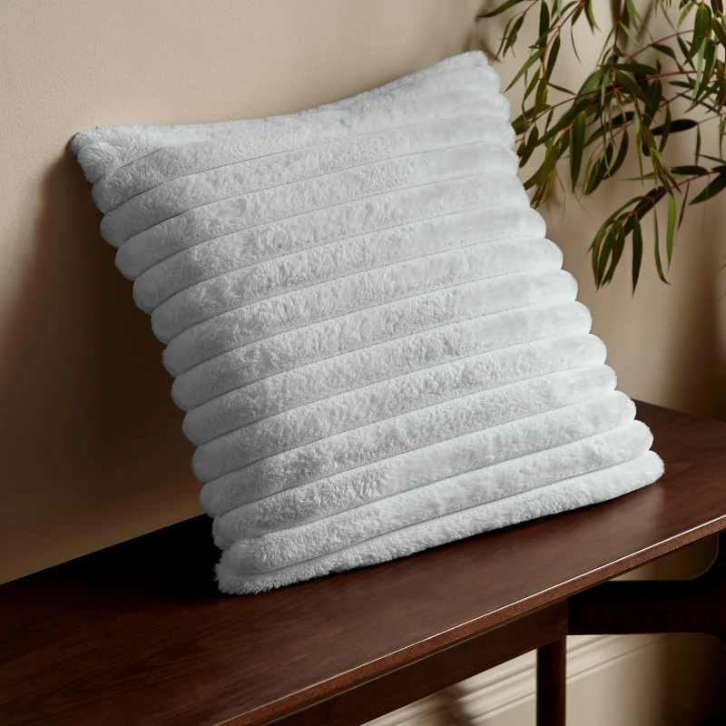 Image of Catherine Lansfield Cosy Ribbed Faux Fur Soft Touch Cushion Cushions 45x45cm Grey 42473402045