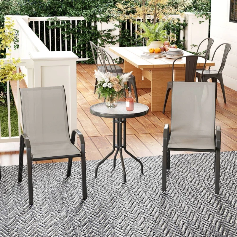 Image of OUTSUNNY Garden Bistro Set, Small Garden Set w/ Stackable Chairs, Light Grey Light Grey Unisex