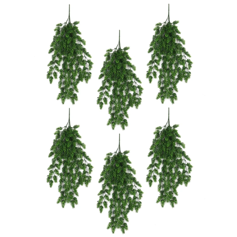Image of N/A Pack of 6 x Hanging UV and Fire Resistant Artificial Clustered Fern Plant 128cm