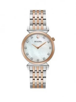 Image of Bulova Regatta Mother Of Pearl And Diamond Dial Rose Gold Stainless Steel Two Tone Bracelet Ladies Watch