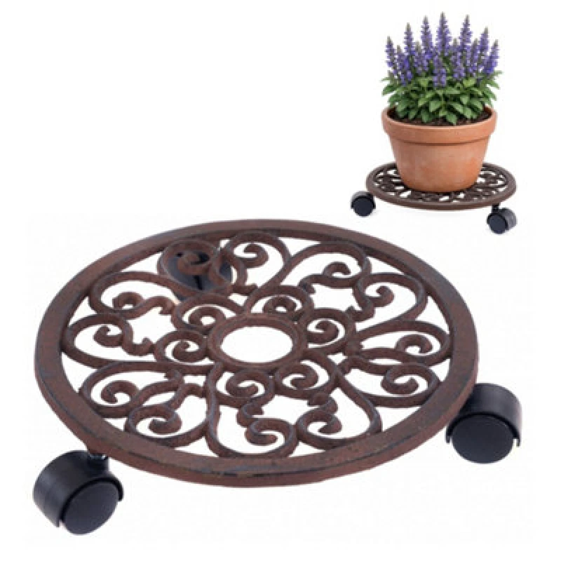 Image of Oypla 12" Cast Iron Plant Flower Pot Mobile Mover Trolley Stand