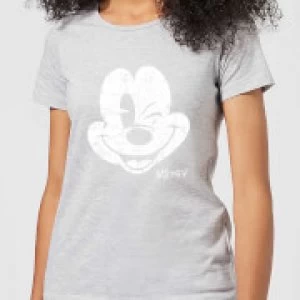 Image of Disney Mickey Mouse Worn Face Womens T-Shirt - Grey - M
