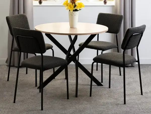 Image of Seconique Sheldon Sonoma Oak Dining Table and 4 Grey Boucle Fabric Chairs
