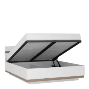 Image of Chelsea King Size Bed In White With Oak Effect Trim And Lift Up Function