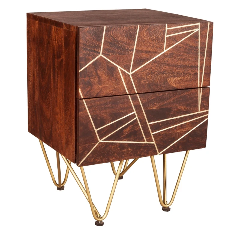 Image of Indian Hub Dark Gold 2 Drawer Side Table