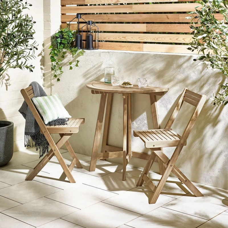 Image of FurnitureboxUK FurnitureboxUK Lox 2 Seat Half Round Folding Solid Wood Outdoor Table Set in Light Brown Light Brown One Size Unisex 5056784304990