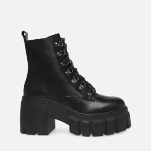 Image of Steve Madden Womens Bewilder Leather Heeled Hiking Style Boots - Black - UK 7