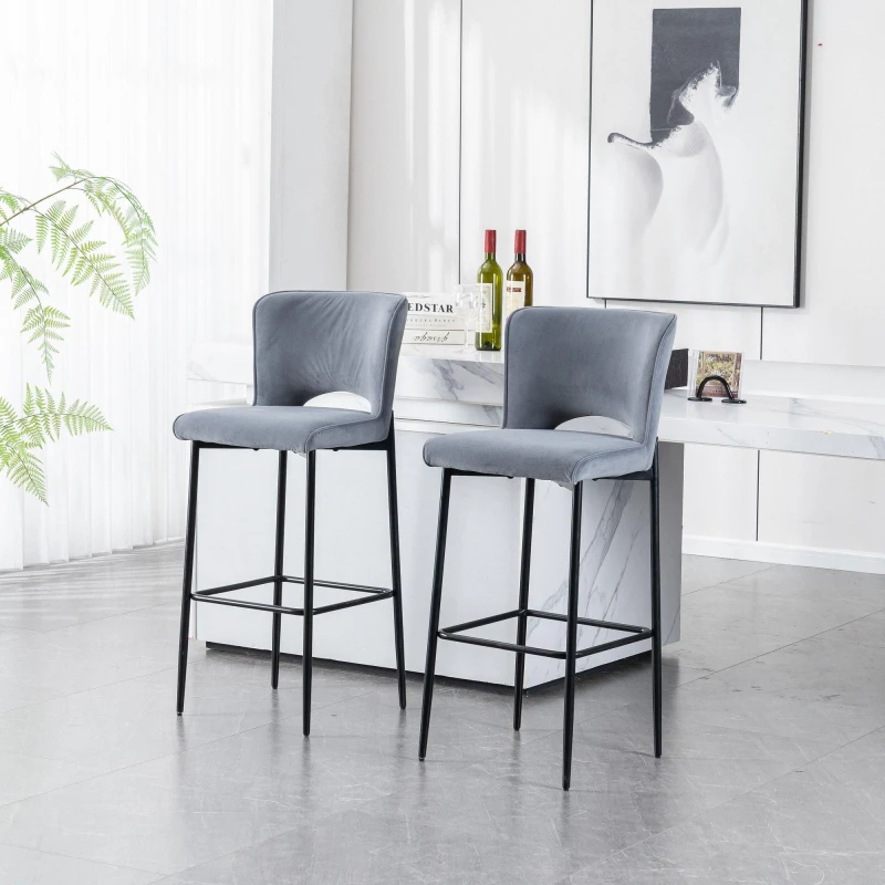 Image of More4Homes Lily Velvet Bar Stool Padded Seat Metal Legs (grey), Grey 5.05574E+12