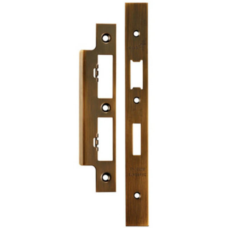 Image of Loops Forend Strike & Fixing Pack For DIN Euro Sash & Bathroom Lock Antique Brass Metallics