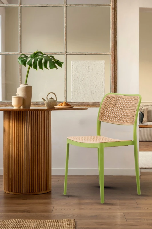 Image of Fusion Living White Plastic Cafe Dining Chair Green