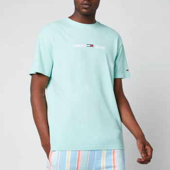 Image of Tommy Jeans Mens Linear Logo T-Shirt - Aqua Coast - L