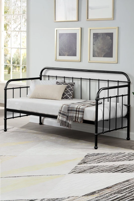 Image of SlumberWorx Ickleford Industrial Living Room Bedroom Metal Day Bed Frame Black