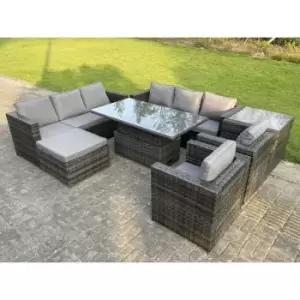 Image of Fimous 8 Seater Outdoor Dark Grey Mixed Rattan Lounge Complete Sofa Set with Adjustable Table and Big Footstool