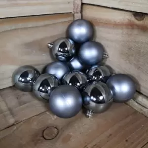 Image of 12 x 6cm Blue Stone Christmas Baubles Gloss And Matte Tree Decorations