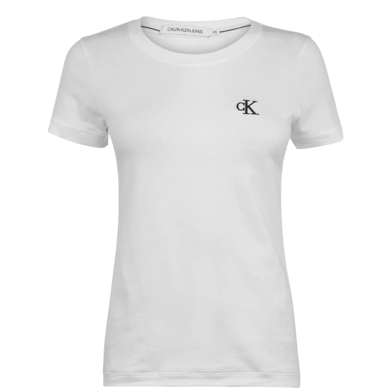 Image of Calvin Klein Jeans Calvin Embroidered Logo Slim Fit T-Shirt Bright White female 12 (M)