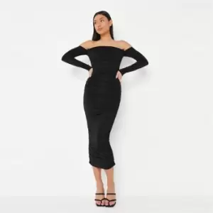Image of Missguided Brdot Slnky Ruchd Midaxi Dress Dbl Lyr - Black