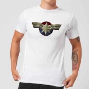 Image of Captain Marvel Chest Emblem Mens T-Shirt - White - L