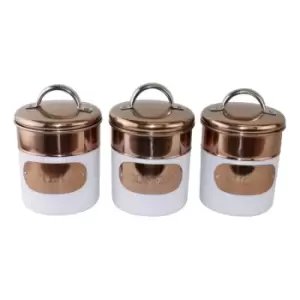 Image of Set of 3 Tea,Coffee & Sugar Canisters, Copper & White Metal Design