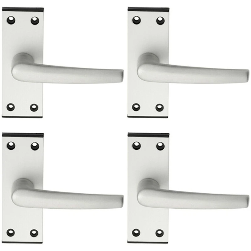 Image of Loops 4x PAIR Straight Lever on Latch Backplate Door Handle 102 x 38mm Satin Aluminium Multi