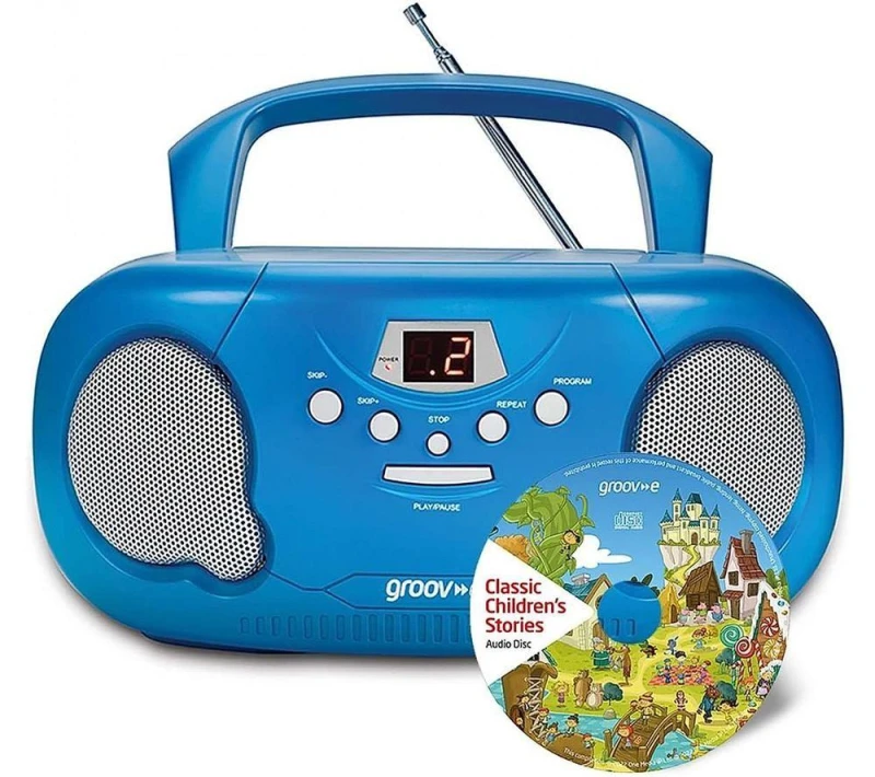 Image of GROOV-E GVPS733CD10/BE Portable FM/AM Boombox & Children's Stories CD - Blue 5060108297554