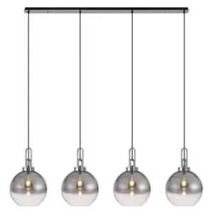 Image of Luminosa Linear 4 Light Pendant E27 With 30cm Globe Glass, Smoked, Clear Polished Nickel, Matt Black